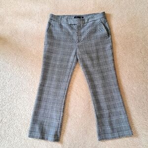 Zara Cropped Kick Flare Pants Plaid Women's Size 8 Black Grey White Wide Leg